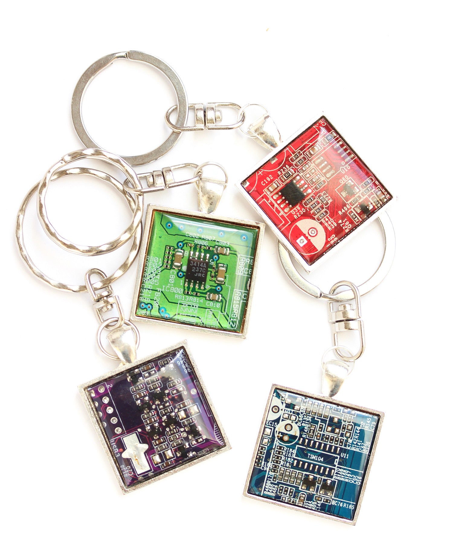 geeky men's keychain, recycled circuit board